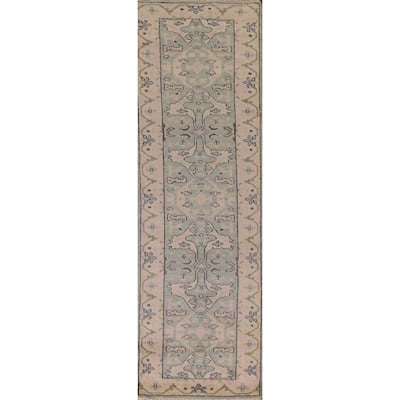 Green Oushak Oriental Runner Rug Handmade Wool Carpet - 2'6"x 10'2"