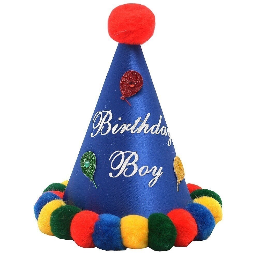 Shop Boys Royal Blue Red Pompom Glitter Balloon Cone Birthday
