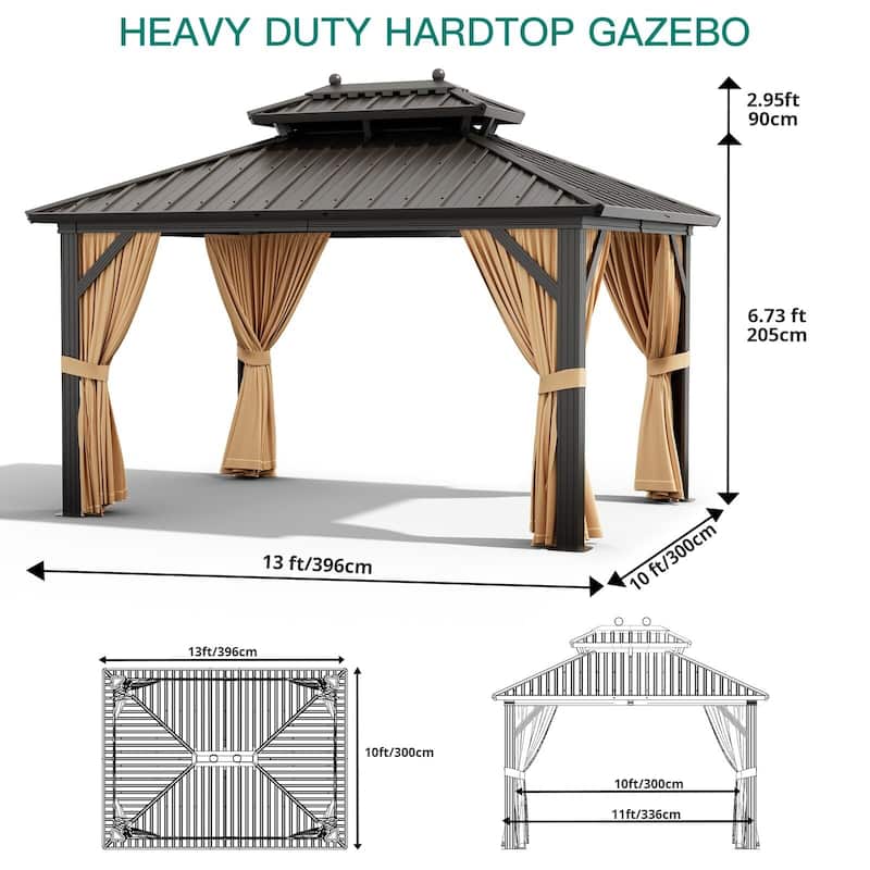 10X10FT,10X12FT,10X13FT,12X14FT,12X20FT Outdoor Galvanised Steel Hardtop Gazebo