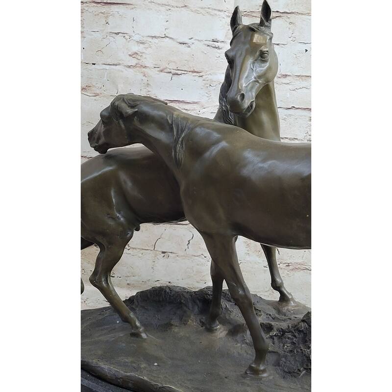 Hand Made Two Loving Horses By French Artist P.J Mene Genuine Bronze Statue