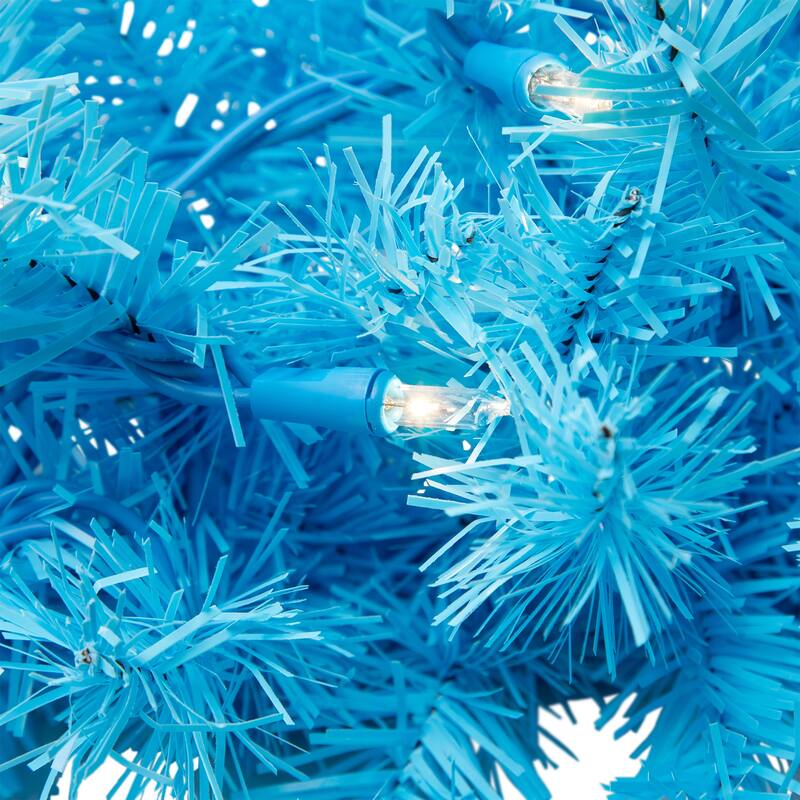 Pre-Lit Artificial Pine Christmas Wreath - 24" - Sky Blue - Clear Lights
