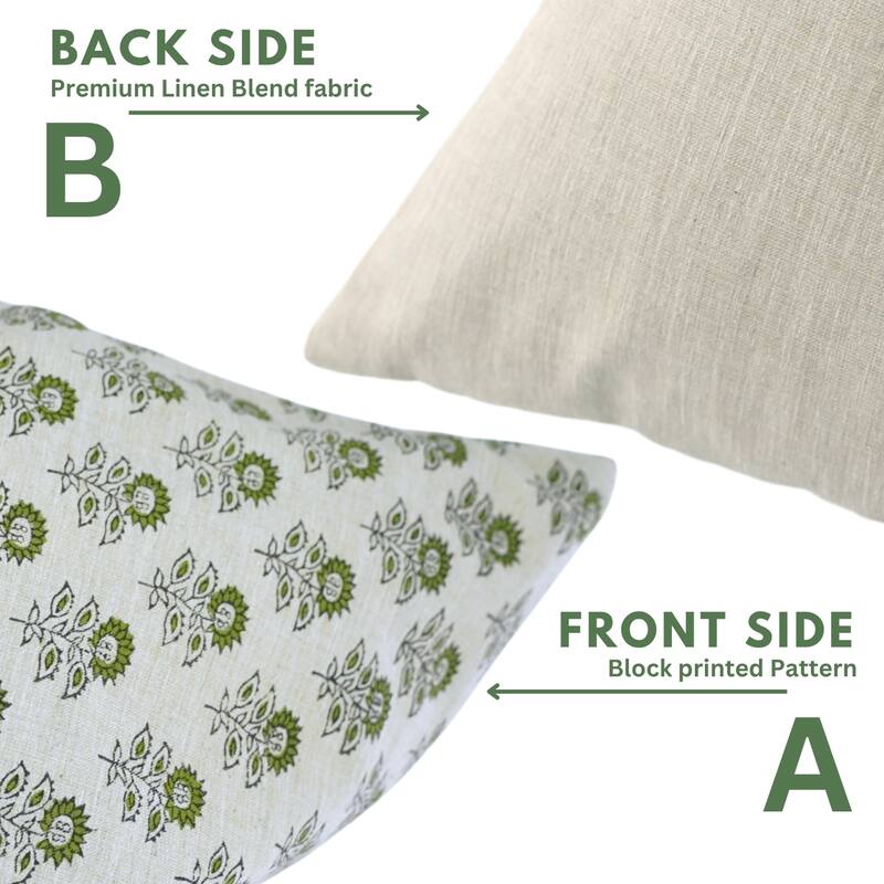 Fabdivine Rectangle 14x36 Inch Fall Home Floral Accent Green Pillow Cover for Throw Decorative Cushioncase, Bagru Buti