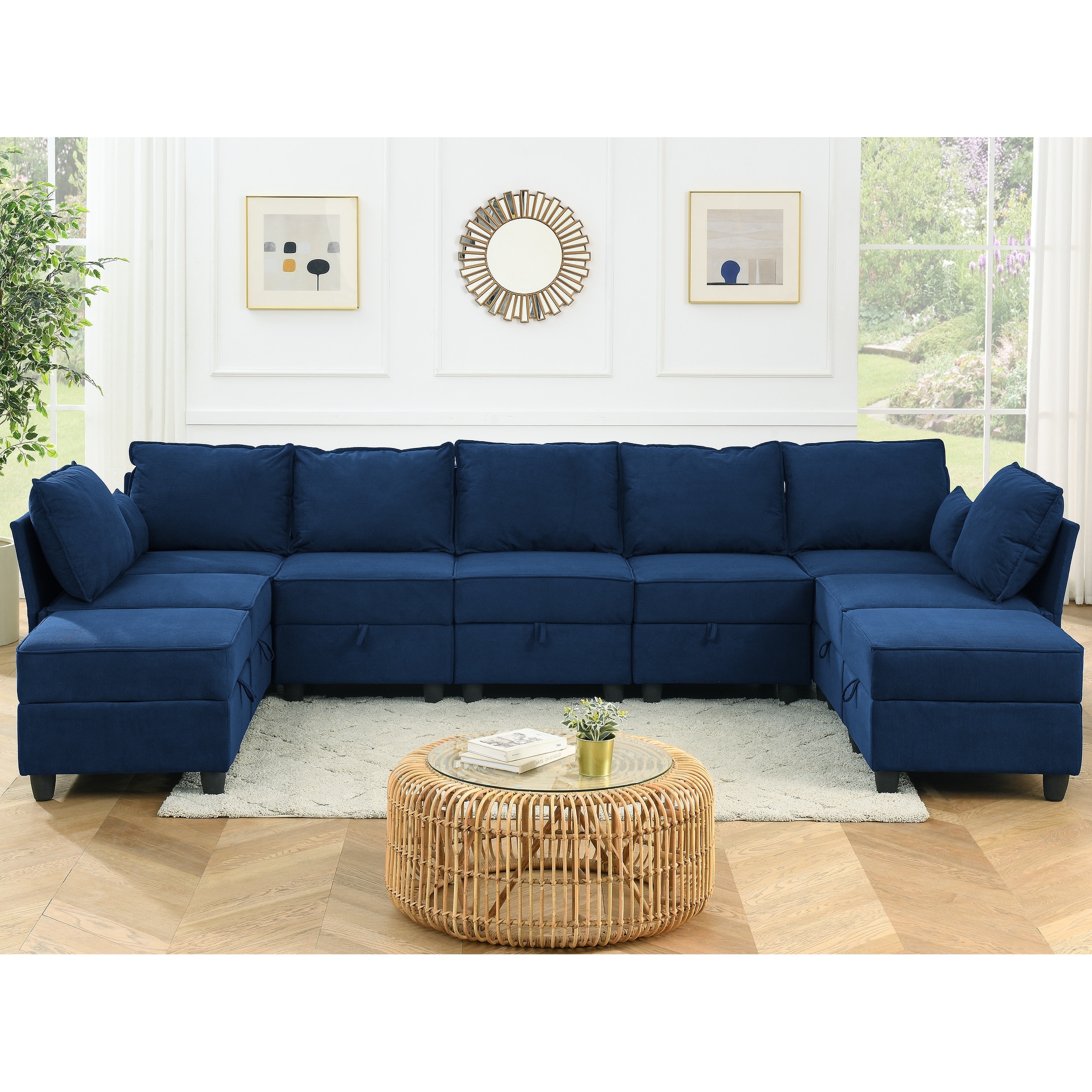 9 Seater Modular Sectional Sofa Set Corduroy Velvet Storage Couch