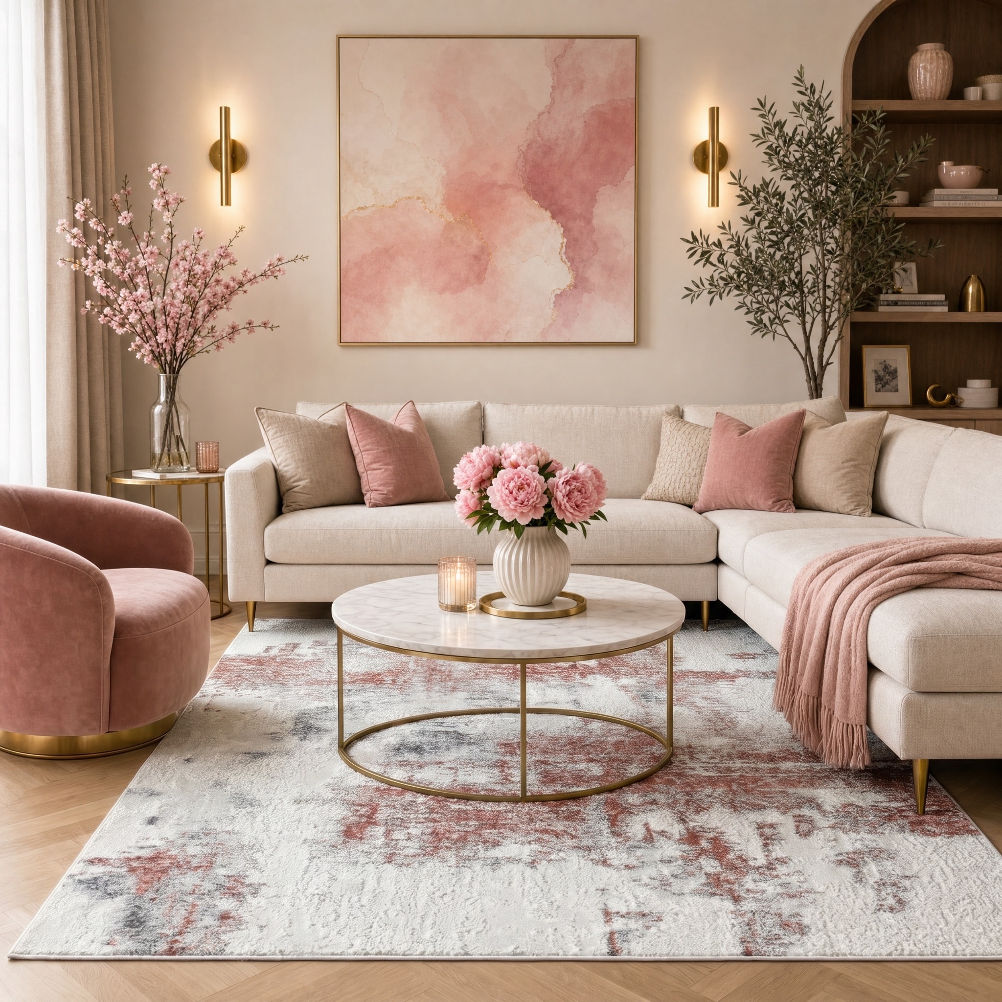 MDA Rugs Lavell Collection Abstract White/Pink Area Rug