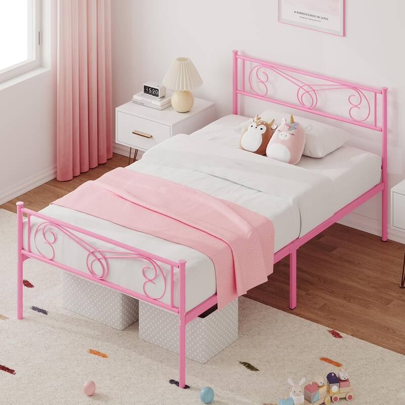 Bed Frame Platform with Headboard and Footboard Metal Bed Mattress Foundation
