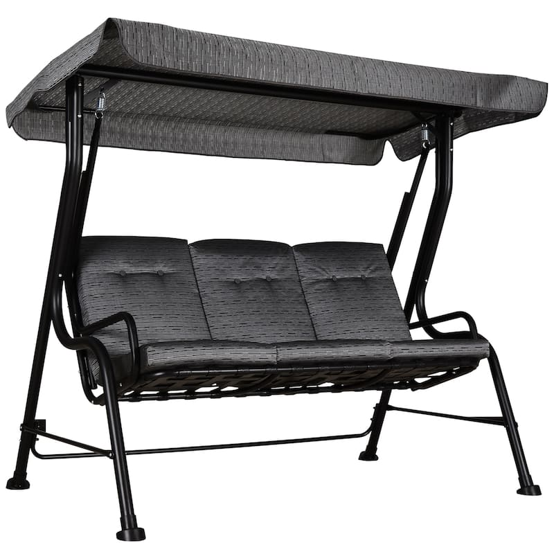 Steel 3-Seat Patio Swing with Thick Cushions - Outdoor Canopy Swing (600lb Capacity)
