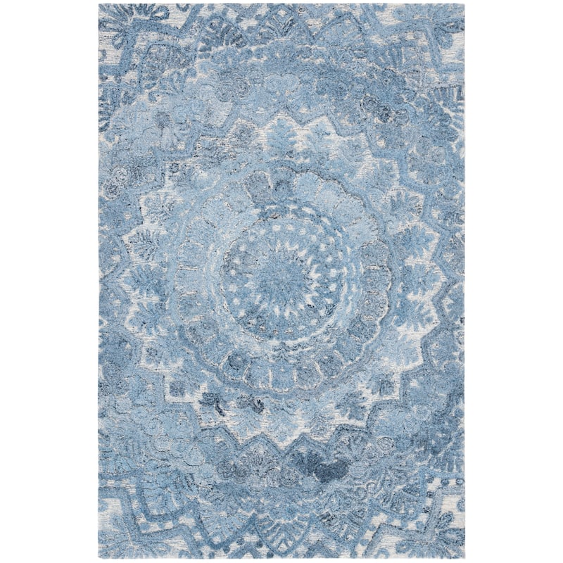 SAFAVIEH Handmade Marquee Genta Modern Medallion Wool Rug - 2' x 3' - Blue/Ivory - Rectangle