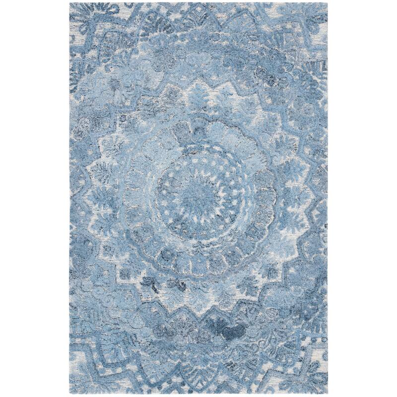 SAFAVIEH Handmade Marquee Genta Modern Medallion Wool Rug - 2' x 3' - Blue/Ivory