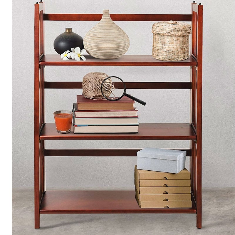 3-Shelf Folding Storage Shelves Bookcase in Walnut Wood Finish - 11.5"d x 27.5"W x 38"H