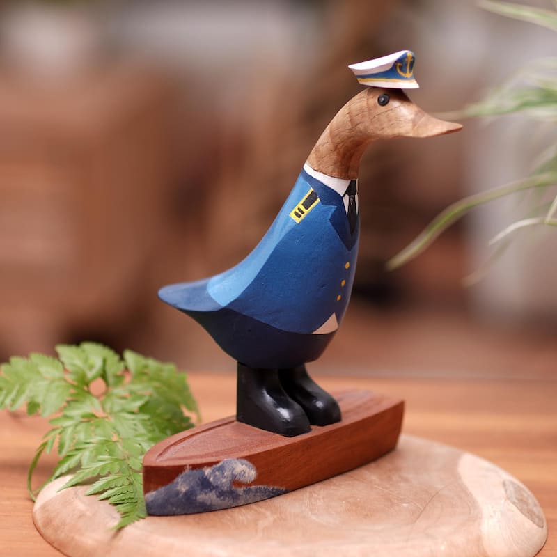 Novica Handmade Captain Duck Wood Sculpture