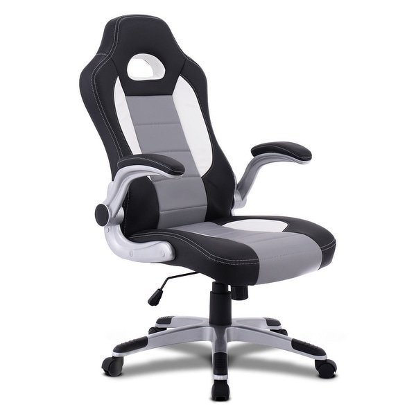 Costway PU Leather Executive Racing Style Bucket Seat Chair Sporty Office Desk Chair 