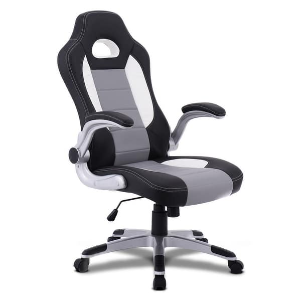 Costway Pu Leather Executive Racing Style Bucket Seat Chair Sporty Office Desk Chair Gray Overstock 16339803