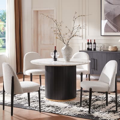 5-Pieces Dining Table Chairs Set with Imitation Marble Table Top