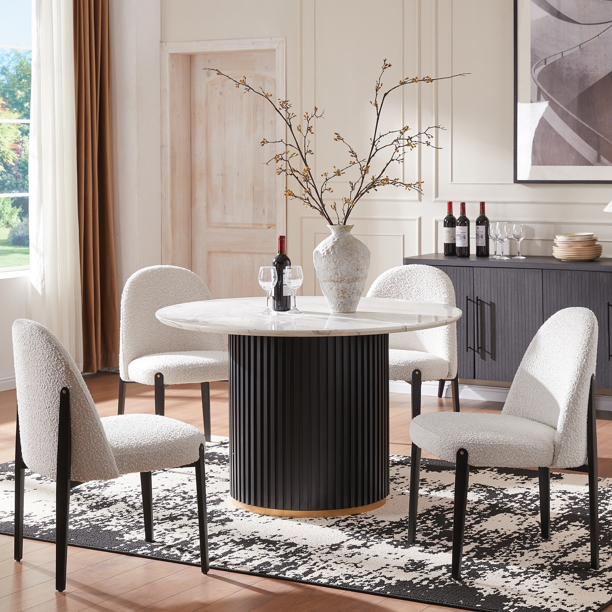 5-Pieces Dining Table Chairs Set with Imitation Marble Table Top
