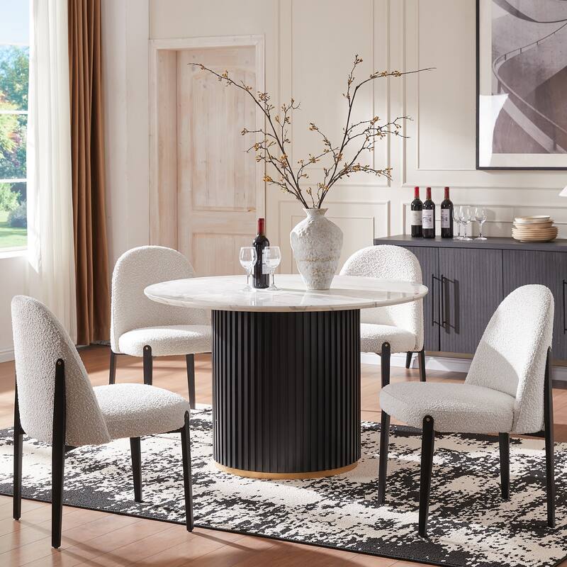 5-Pieces Dining Table Chairs Set with Imitation Marble Table Top