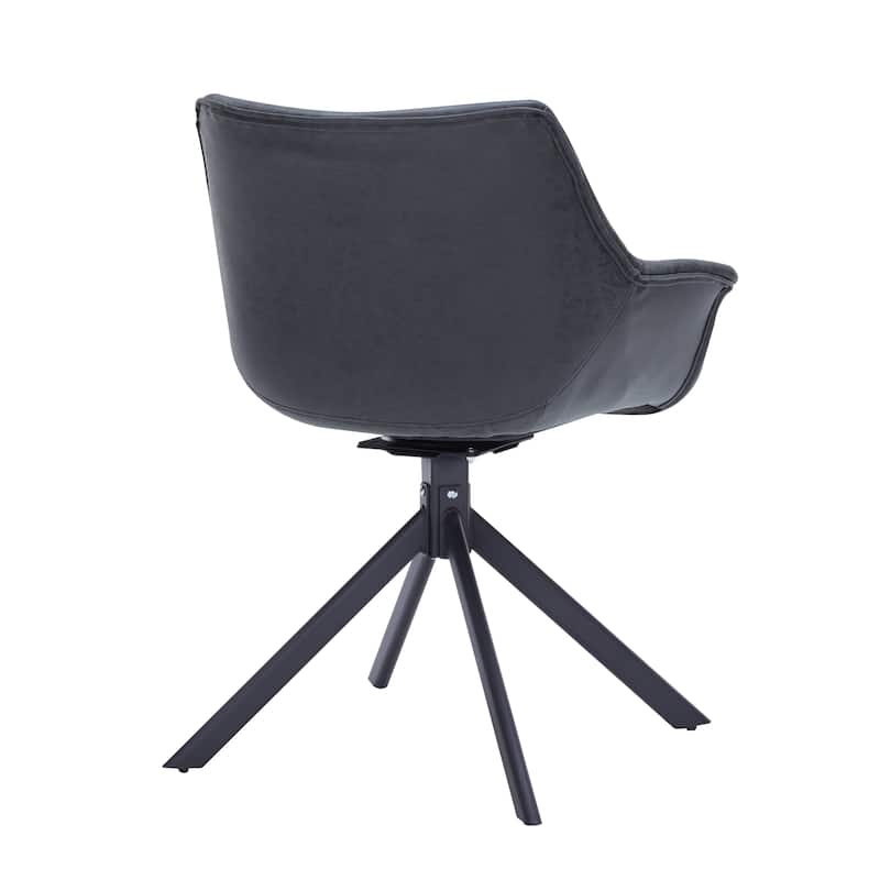 Markley Modern Swivel Dining Chair with Distressed Leather Upholstery, Ergonomic Back, and Black Metal Legs for Home or Office