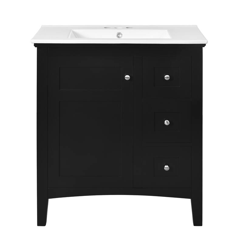 Modern Simple Bathroom Cabinet Freestanding Bathroom Vanity with Ceramic Sink, Tip-out Drawer, 2 Drawers and Side Door Organizer