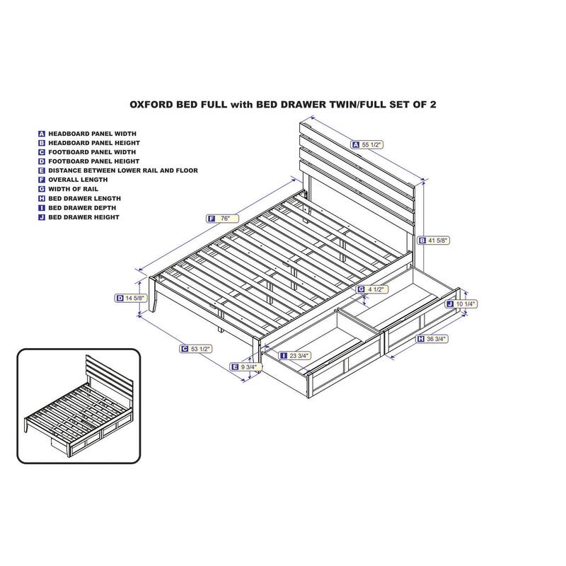 Full Walnut Platform Bed with USB Turbo Charger, Two Rolling Storage Drawers, and Durable Slat Support
