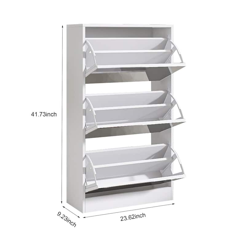 3-Tier Shoe Rack Organizer Cabinet with Full-Length Mirror, Slim Design, Easy Pull-Down Drawers for Entryway, Hallway, Mudroom