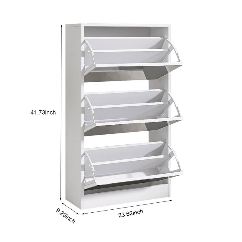 Narrow Shoe Storage Cabinet with Mirror, Wood Slim Shoe Rack 3 Tier Shoe Organizer for Home and Apartment,