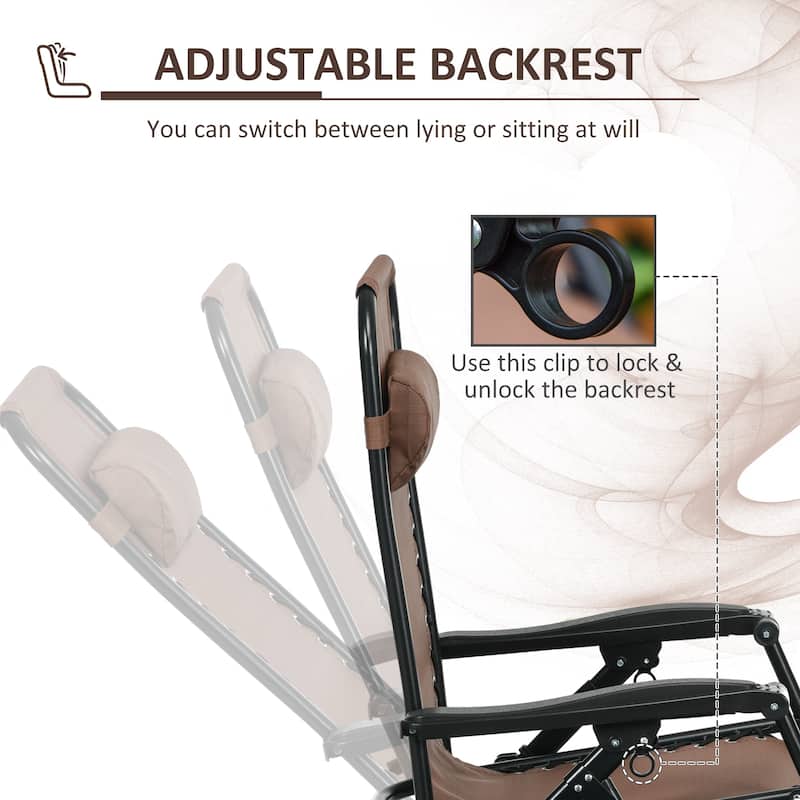 Set of 2 Outdoor Rocking Chairs with Adjustable Recline and Ergonomic Armrests Included Pillow Headrests