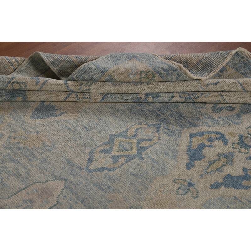Hand Knotted Oriental 100% Wool Carpet Transitional All-Over Navy Blue & Blues Oushak Area Rug - 12' 11'' X 9' 5''