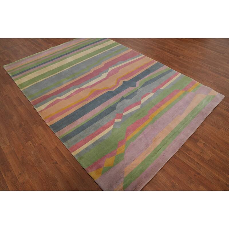 Hand-knotted Tribal Wool Multi-Colored Stripe Oriental Area Rug - 8' 11'' X 6' 2''