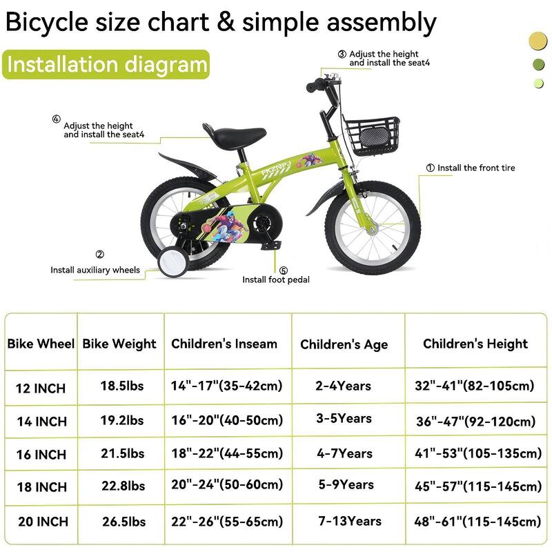 18 Inch Kids Bike with Adjustable Saddle, Dual Brakes and Training Wheels Steel Frame Bicycle for Ages 5-10