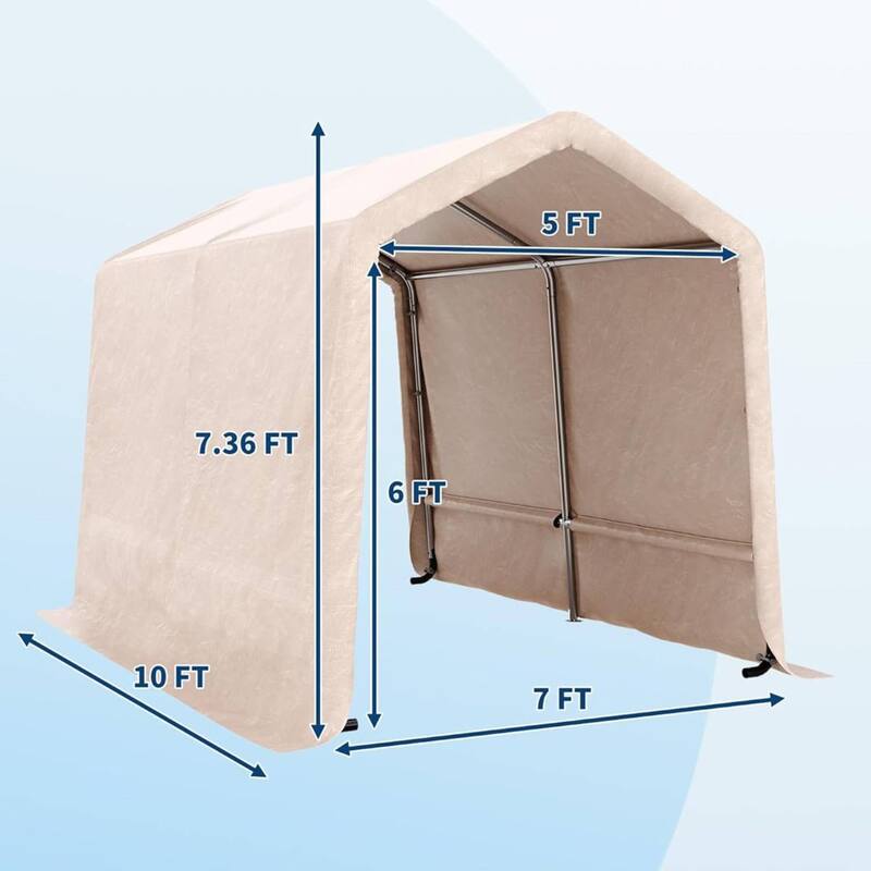 7x10 FT Portable Outdoor Storage Shed, Carport for Motorcycle, Firewood, Garden and Tools - 7X10 Ft