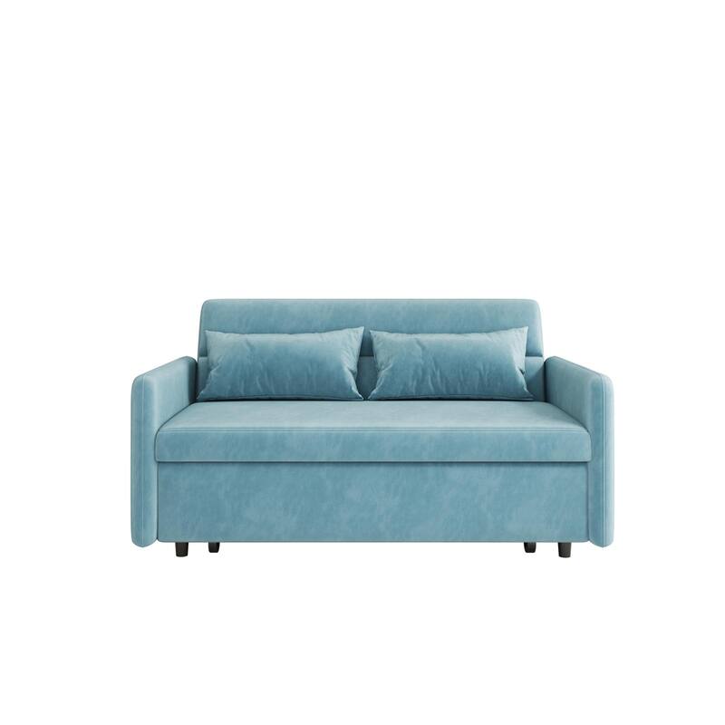 Sofa Pull Out Bed Included 2 Pillows Velvet Sofa for Small Spaces Teal