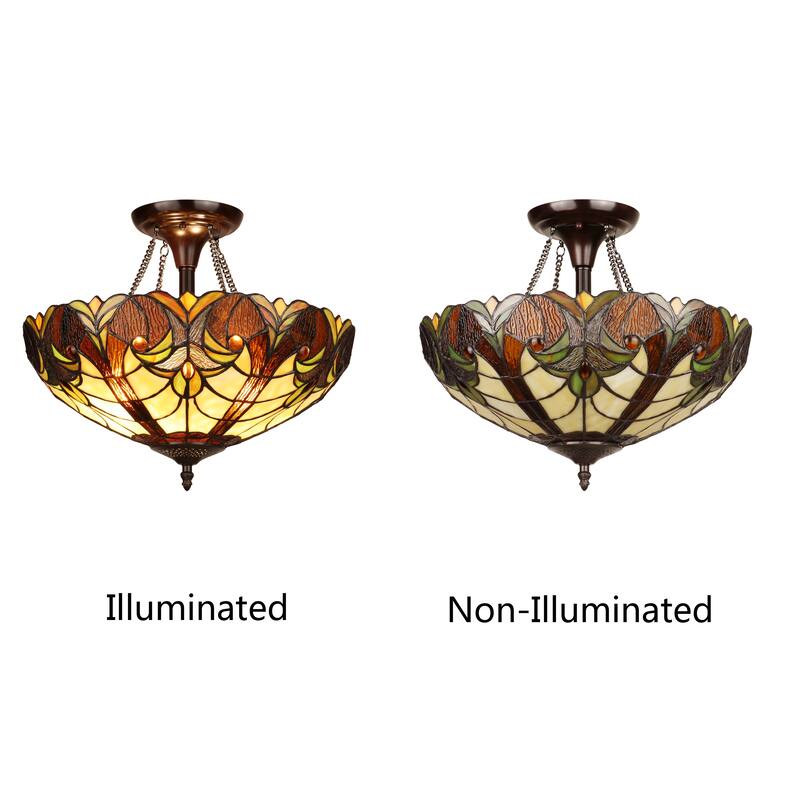 Tiffany Style Victorian Design 2-light Dark Bronze Semi-Flush Fixture - 13.6 inches High
