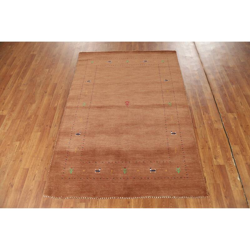 Hand Knotted Oriental 100% Wool Carpet Tribal Animal Pictorial Brown Gabbeh Area Rug - 5' 10'' X 4' 0''