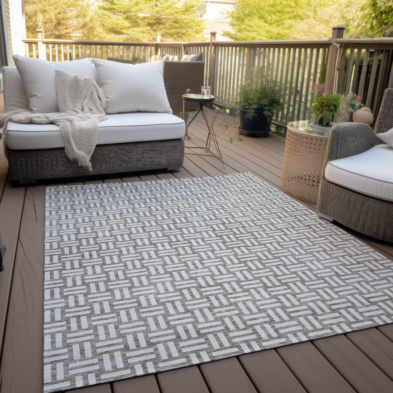 Machine Washable Indoor/ Outdoor Chantille Contempory Crosshatch Rug