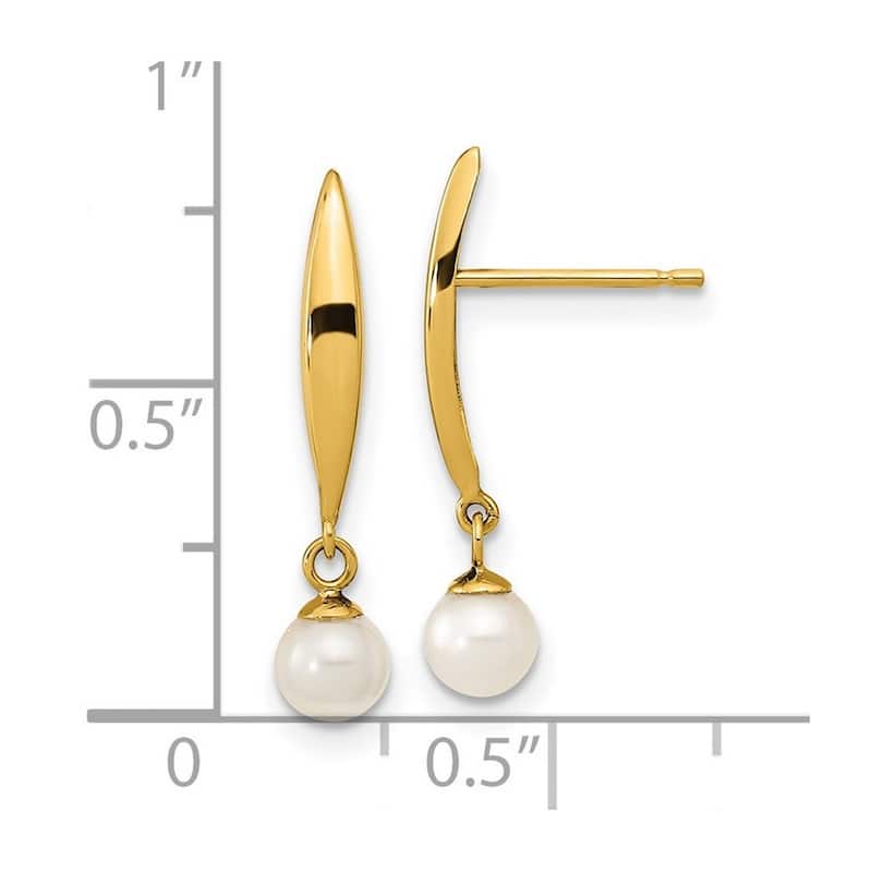 Curata 14k Yellow Gold 4mm Freshwater Cultured Pearl Post Earrings (20.5x4.37mm)