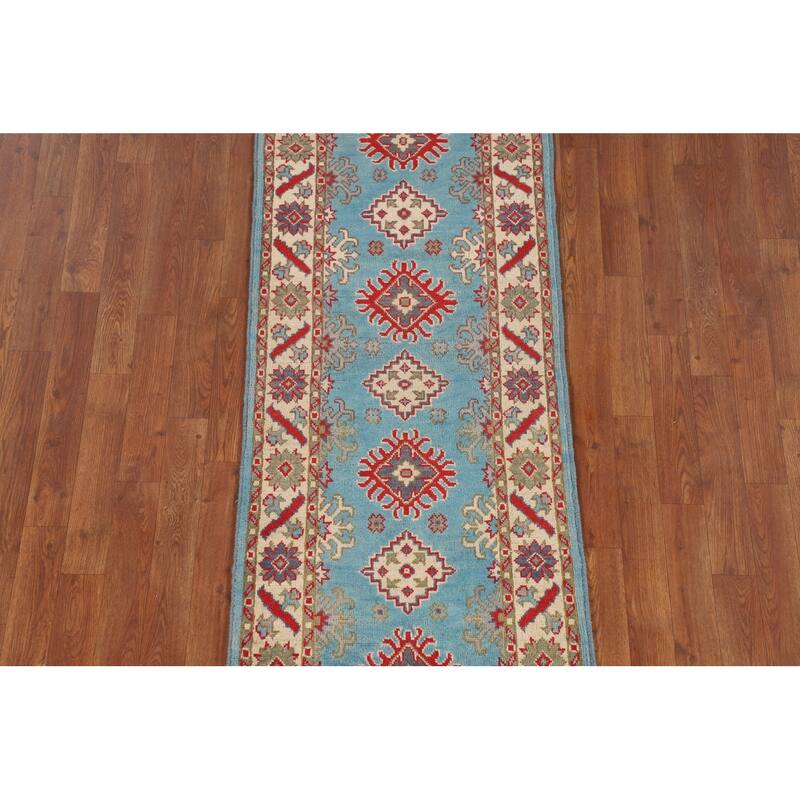 Light Blue Kazak Runner Rug Handmade Wool Carpet - 2'2" x 5'11"