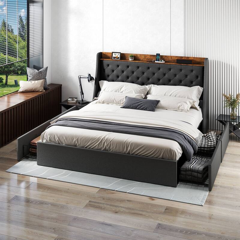 Moasis Nail Headboard Linen Fabric Bed Frame