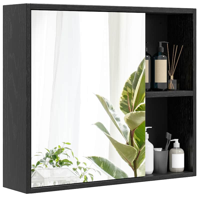 Gymax Bathroom Medicine Cabinet Wall Mounted Storage Organizer w/ - Black