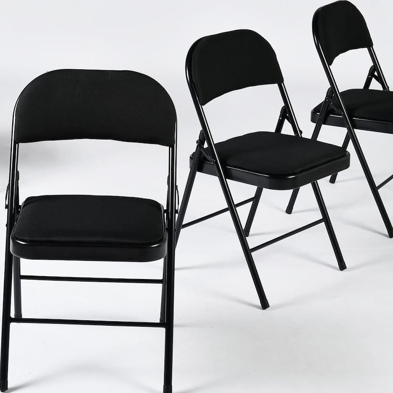 HomeRoots Set of Four Black Faux Leather and Steel Folding Chairs - 17.70 in. x 37.70 in. x 15.70 in.