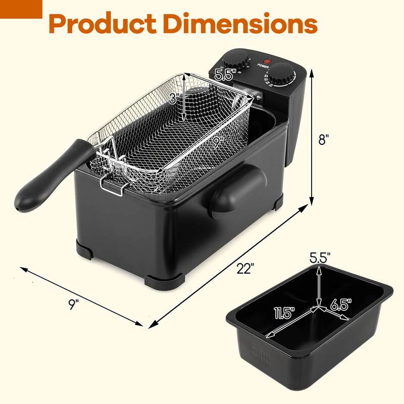 Costway 3 Liter Electric Deep Fryer 1700W Oil Fryer with Detachable
