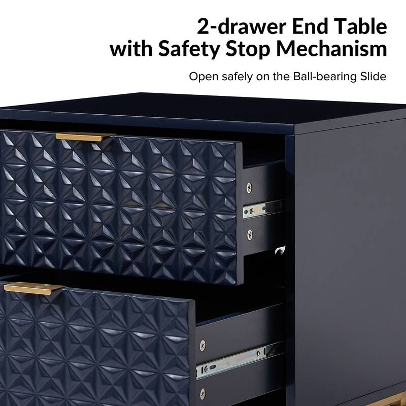 Volkard 25" Mid-century 2-Drawer Storage End Table with 2 Drawers Set of 2 by HULALA HOME