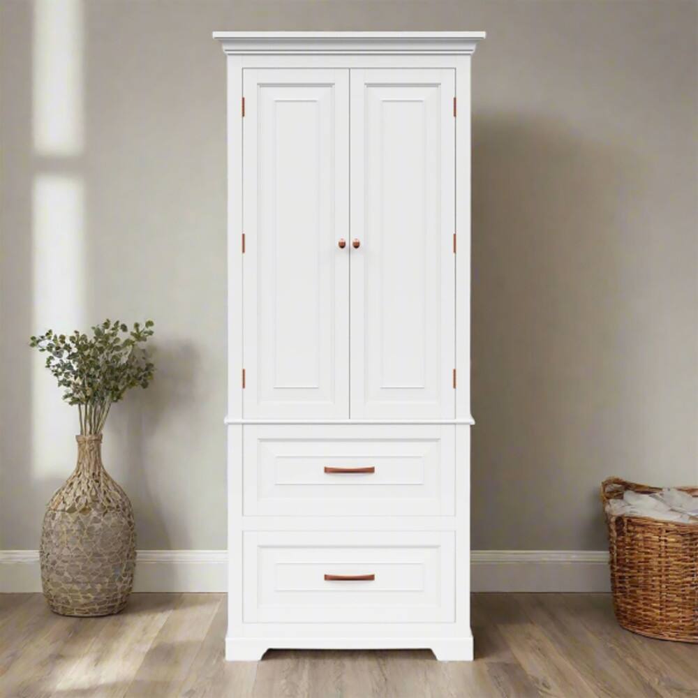 St James Linen Tower with 2 Doors and 2 drawers with White Finish - 24.02" L x 15.98" W x 62.24" H