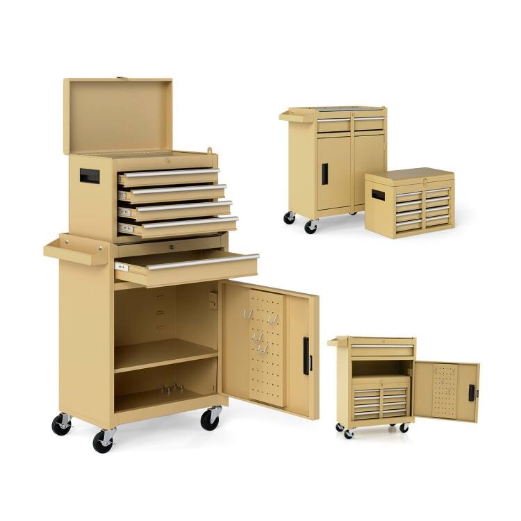 2-in-1 Tool Chest and Cabinet with 5 Sliding Drawers - 23" x 11" x 40.5"(L x W x H) - Yellow