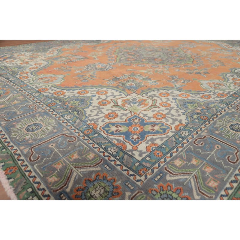 Tabriz Persian Vintage Rug Traditional Handmade Wool Carpet - 9'6" x 12'6" - 9'6" x 12'6" - Orange