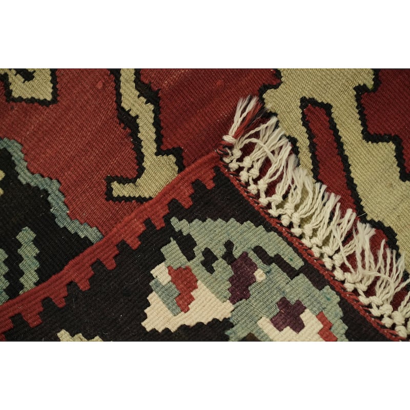 Hand Woven Oriental 100% Wool Carpet Southwestern Tribal Red Kilim Area Rug - 11' 1'' X 7' 2''