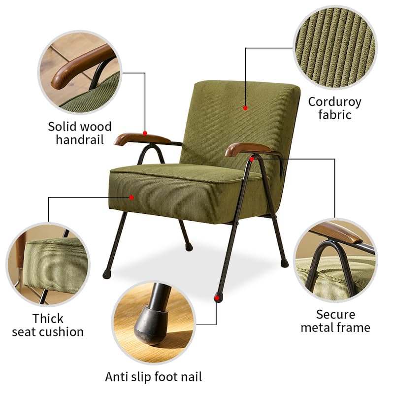 Green Modern 20" High Back Upholstered Accent Chair with Metal Legs and Soft Padded