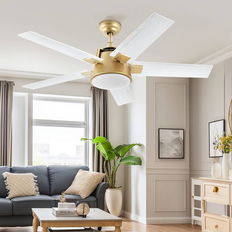 Moasis 52 inch 3-Color LED Ceiling Fan Light with 5 Wooden Blades and Remote - 52"