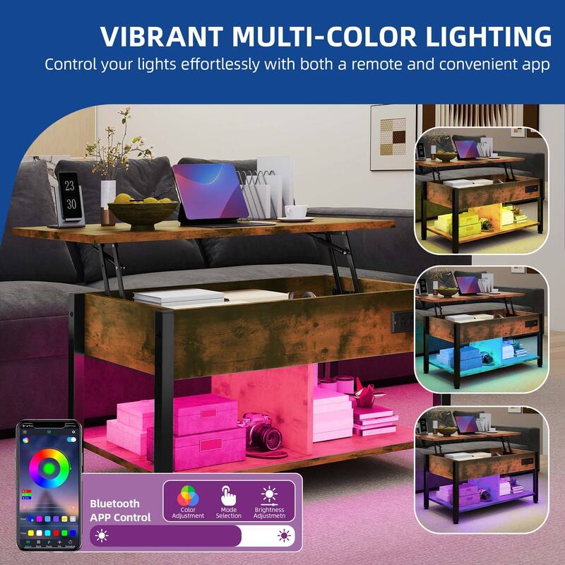 Lift Top Coffee Table with RGB Light