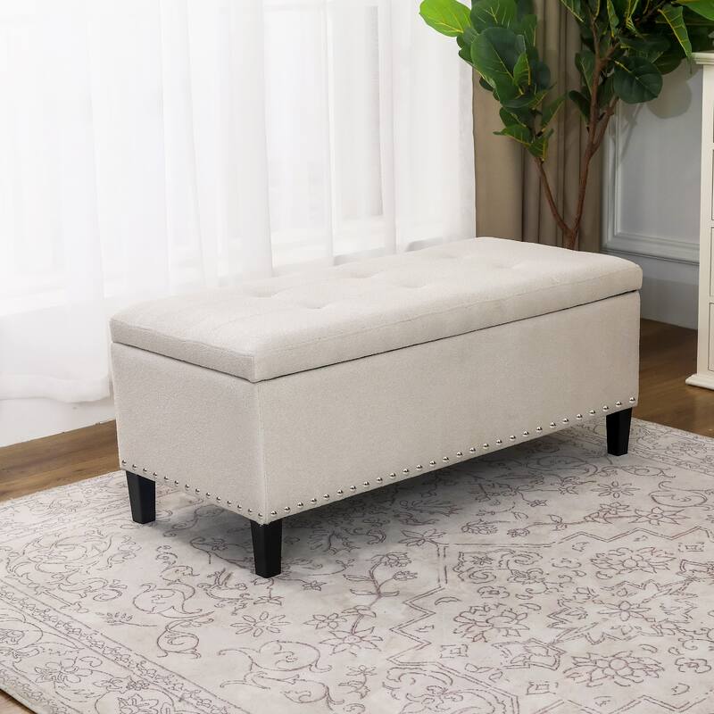Adeco Storage Ottoman Bench 41" Tufted Fabric Footrest