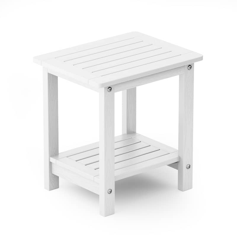 WINSOON Small Outside Adirondack Square Side Table,Double Layer - White