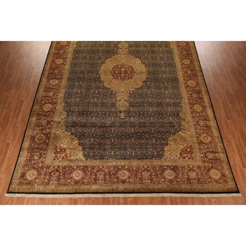Hand Knotted Oriental 100% Wool Carpet Traditional Floral Black Kashan Area Rug - 18' 0'' X 12' 2''